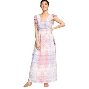 Knox Rose XS Maxi Dress V-Neck Flutter‎ Sleeve Boho Peasant Cottagecore Regency